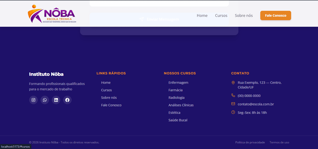 Rodapé da landing page do Instituto Nôba